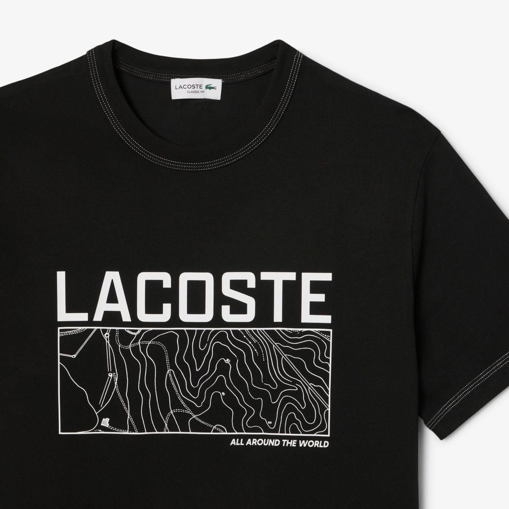 Áo Thun Lacoste Nam Dáng Cổ Điển In Họa Tiết Chất Liệu Jersey