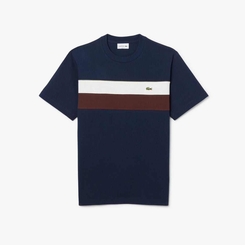Áo Thun Lacoste Nam Dáng Cổ Điển Họa Tiết Color-Block Chất Liệu Jersey