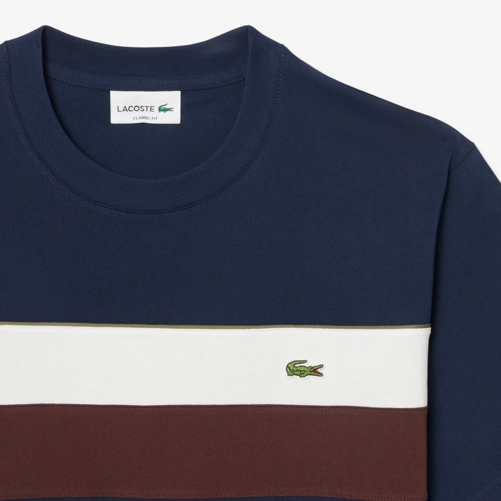 Áo Thun Lacoste Nam Dáng Cổ Điển Họa Tiết Color-Block Chất Liệu Jersey