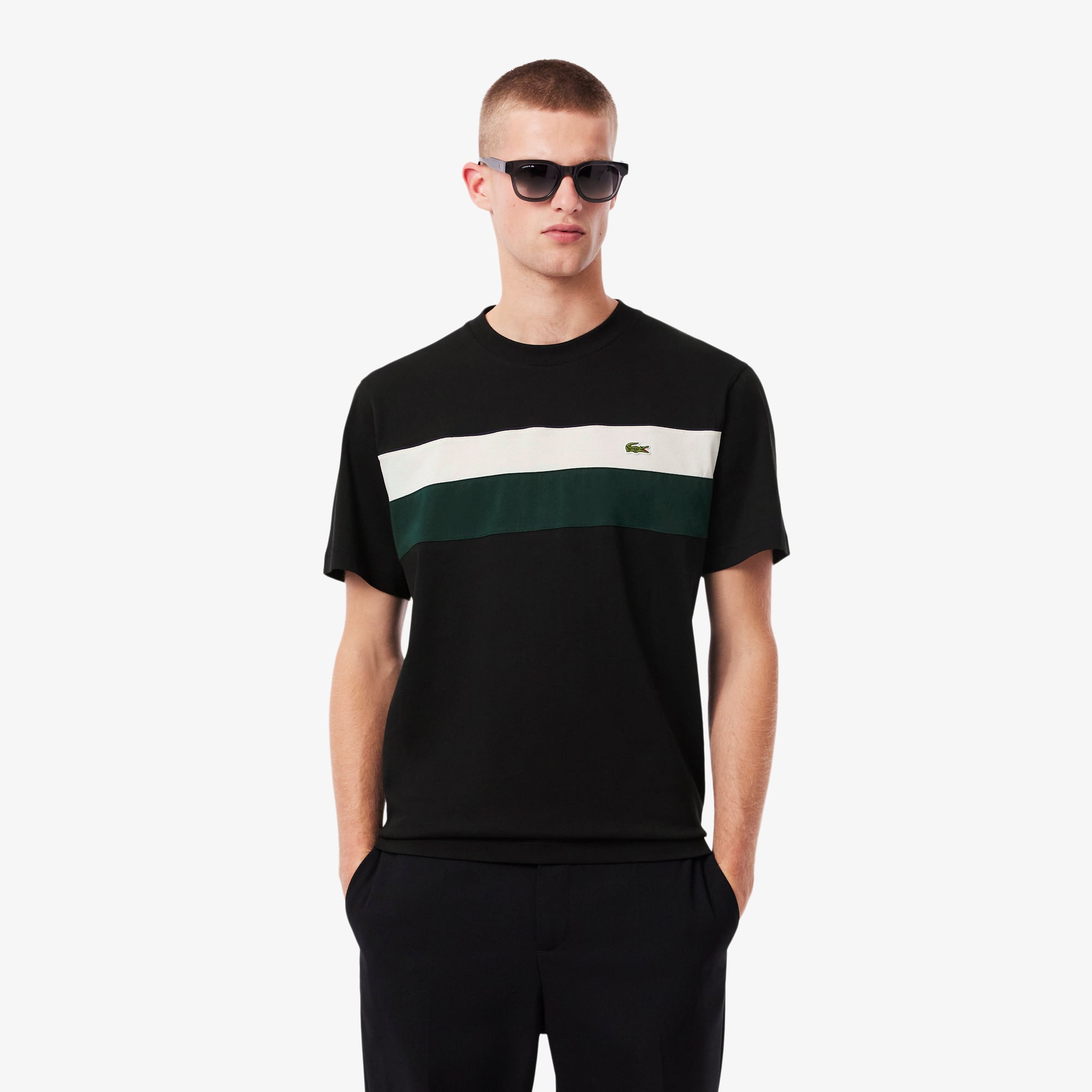 Áo Thun Lacoste Nam Dáng Cổ Điển Họa Tiết Color-Block Chất Liệu Jersey