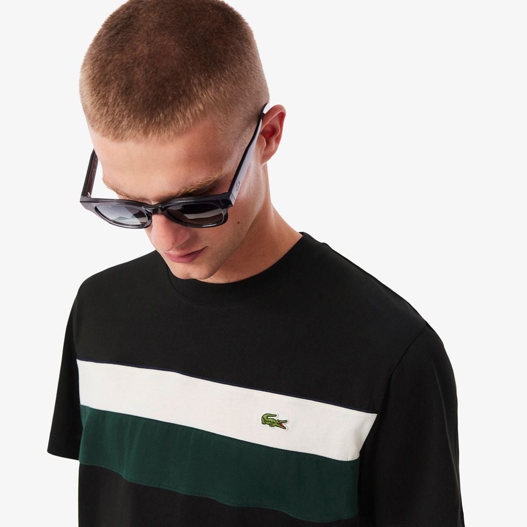 Áo Thun Lacoste Nam Dáng Cổ Điển Họa Tiết Color-Block Chất Liệu Jersey