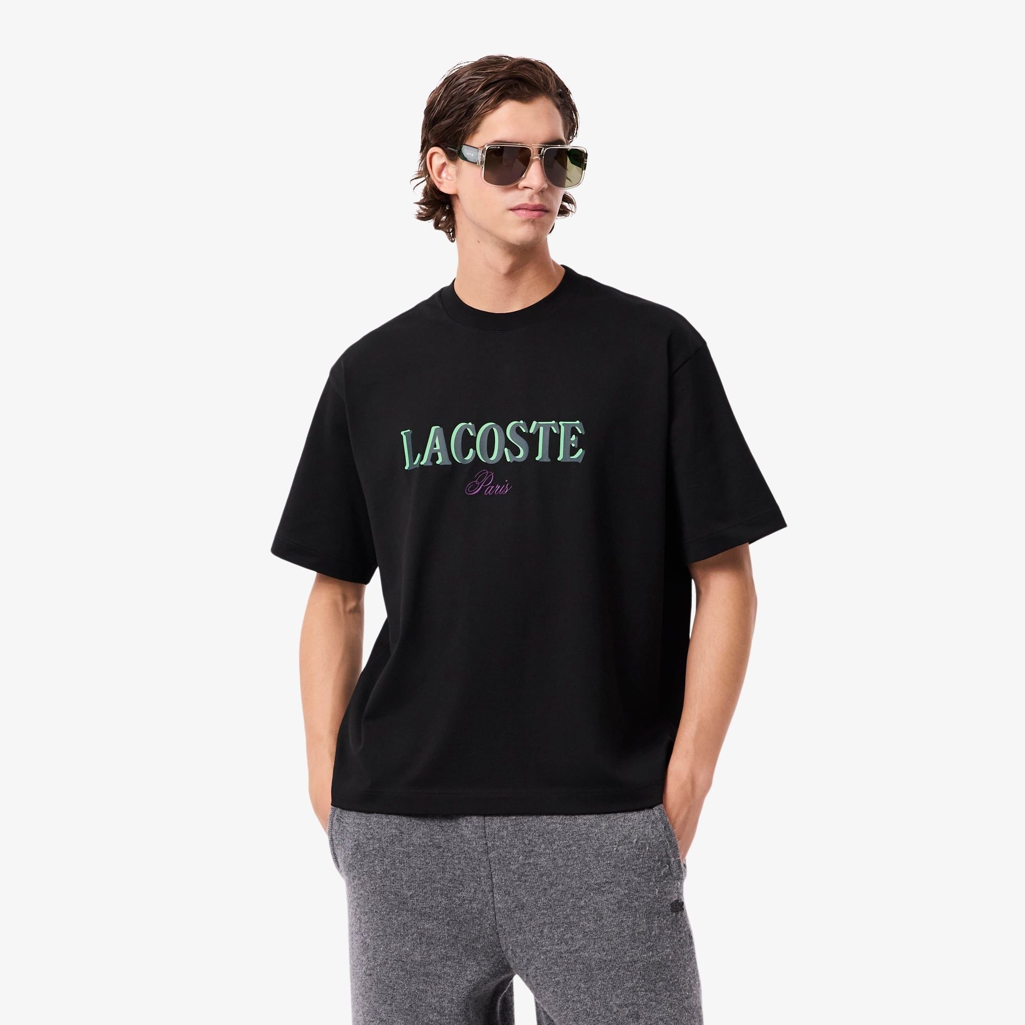 Áo Thun Lacoste Nam Dáng Rộng In Hình Chất Liệu Jersey