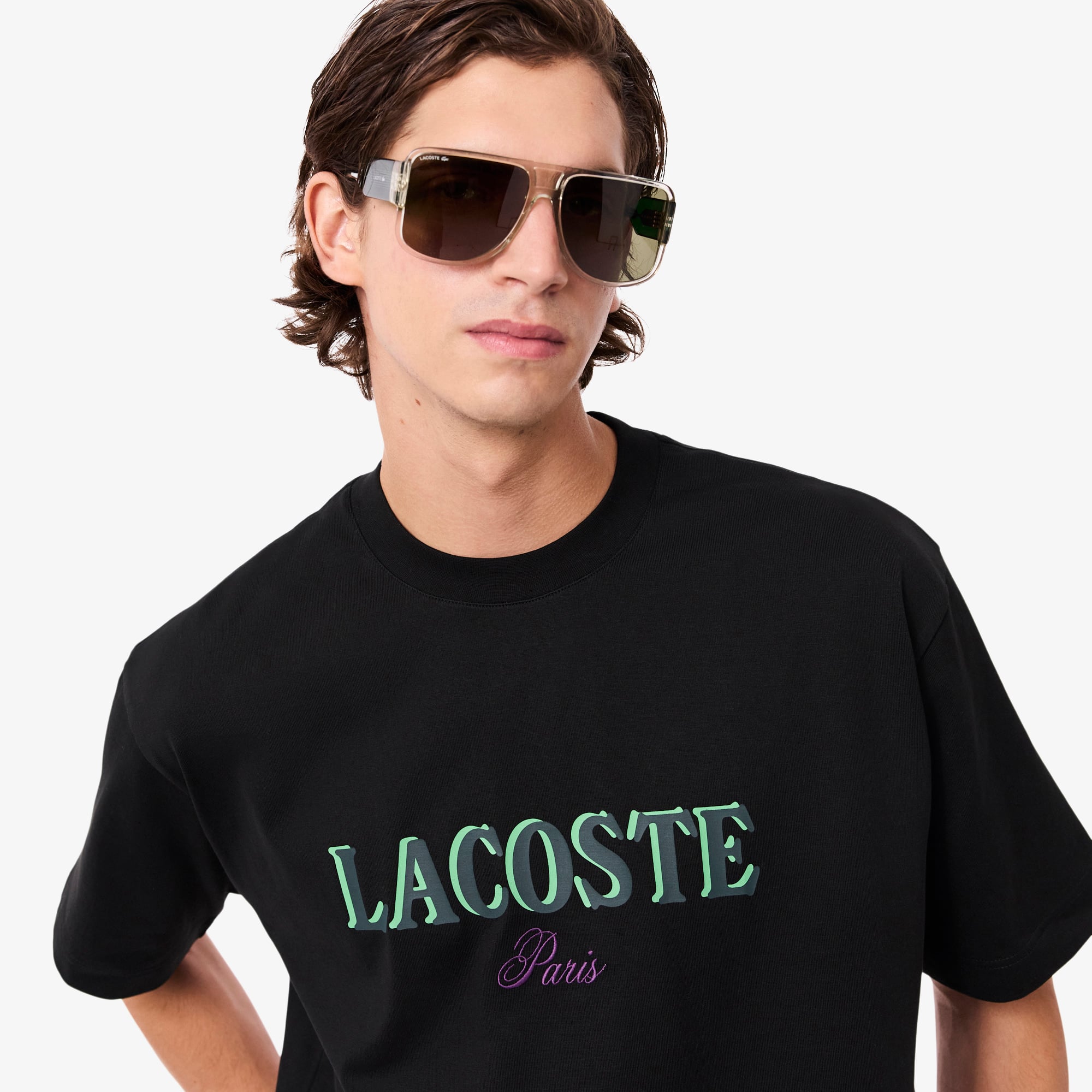 Áo Thun Lacoste Nam Dáng Rộng In Hình Chất Liệu Jersey