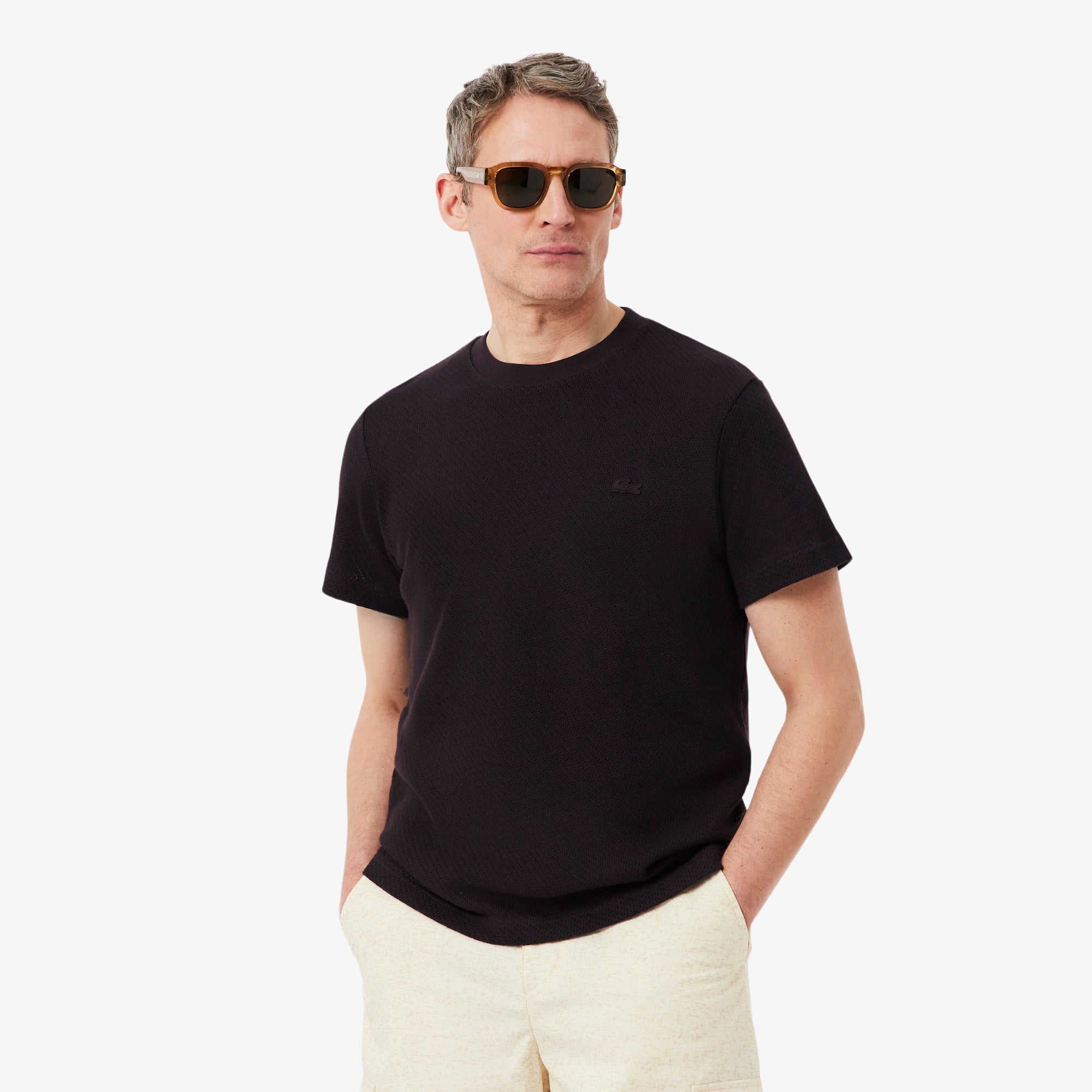 Áo Thun Lacoste Nam Dáng Suông Chất Liệu Cotton Họa Tiết Ren