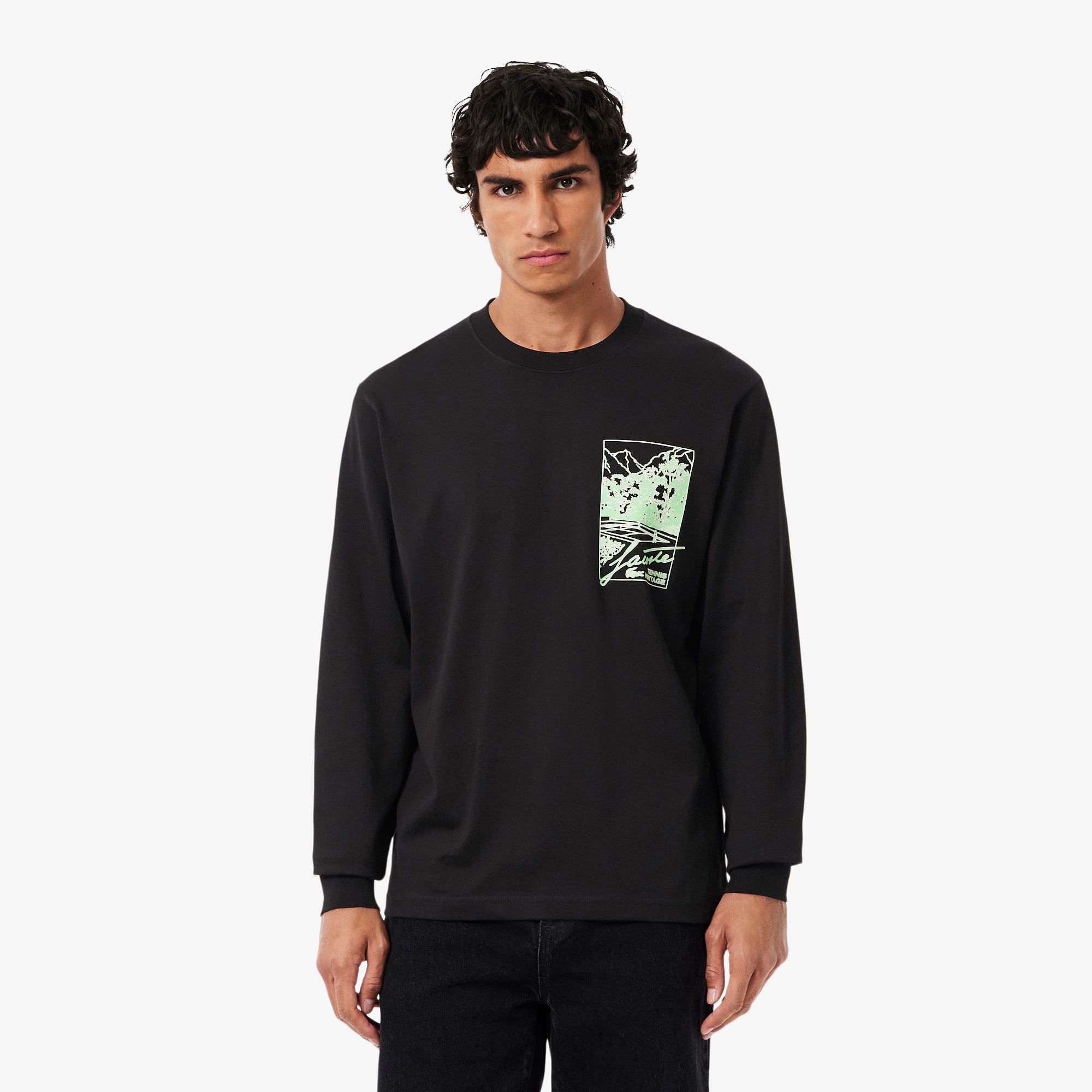 Áo Thun Lacoste Nam Dáng Cổ Điển Dài Tay Chất Liệu Jersey Dày Dặn