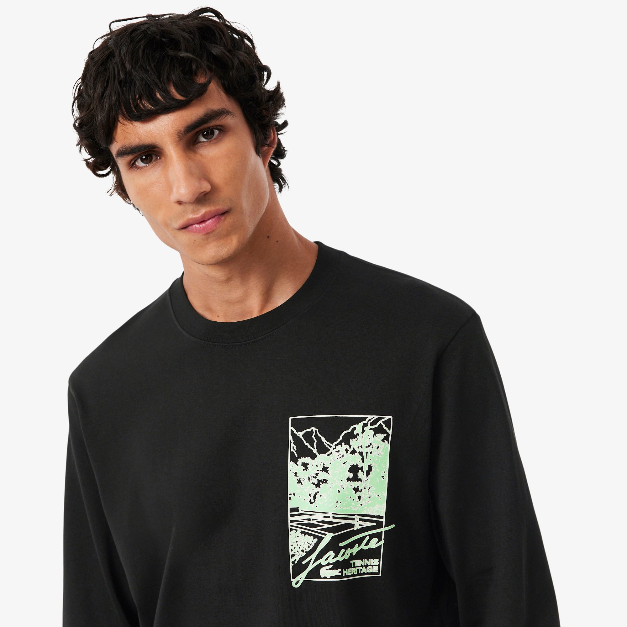 Áo Thun Lacoste Nam Dáng Cổ Điển Dài Tay Chất Liệu Jersey Dày Dặn