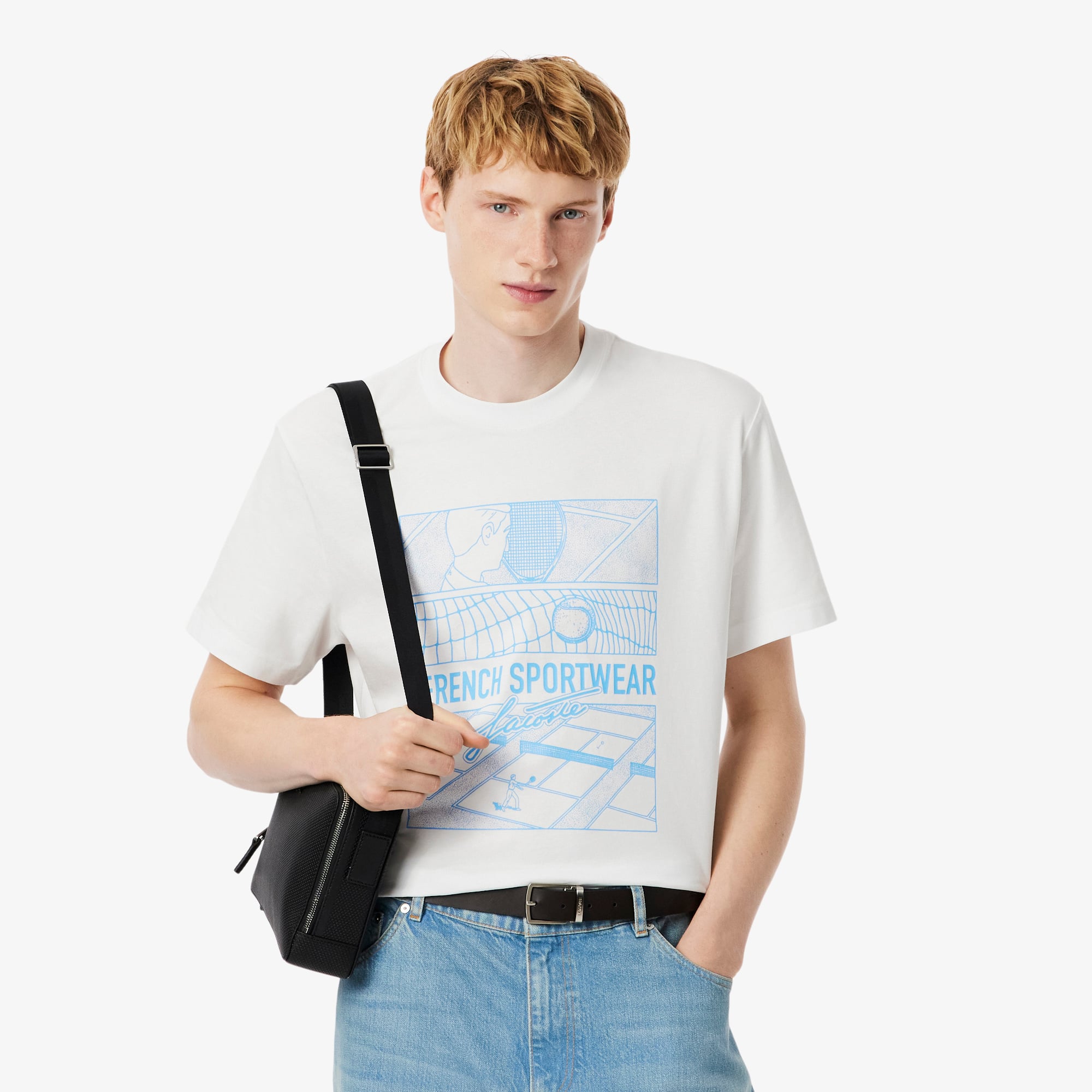 Áo Thun Tennis Lacoste Nam Dáng Cổ Điển Cotton In Hình Sân Đấu