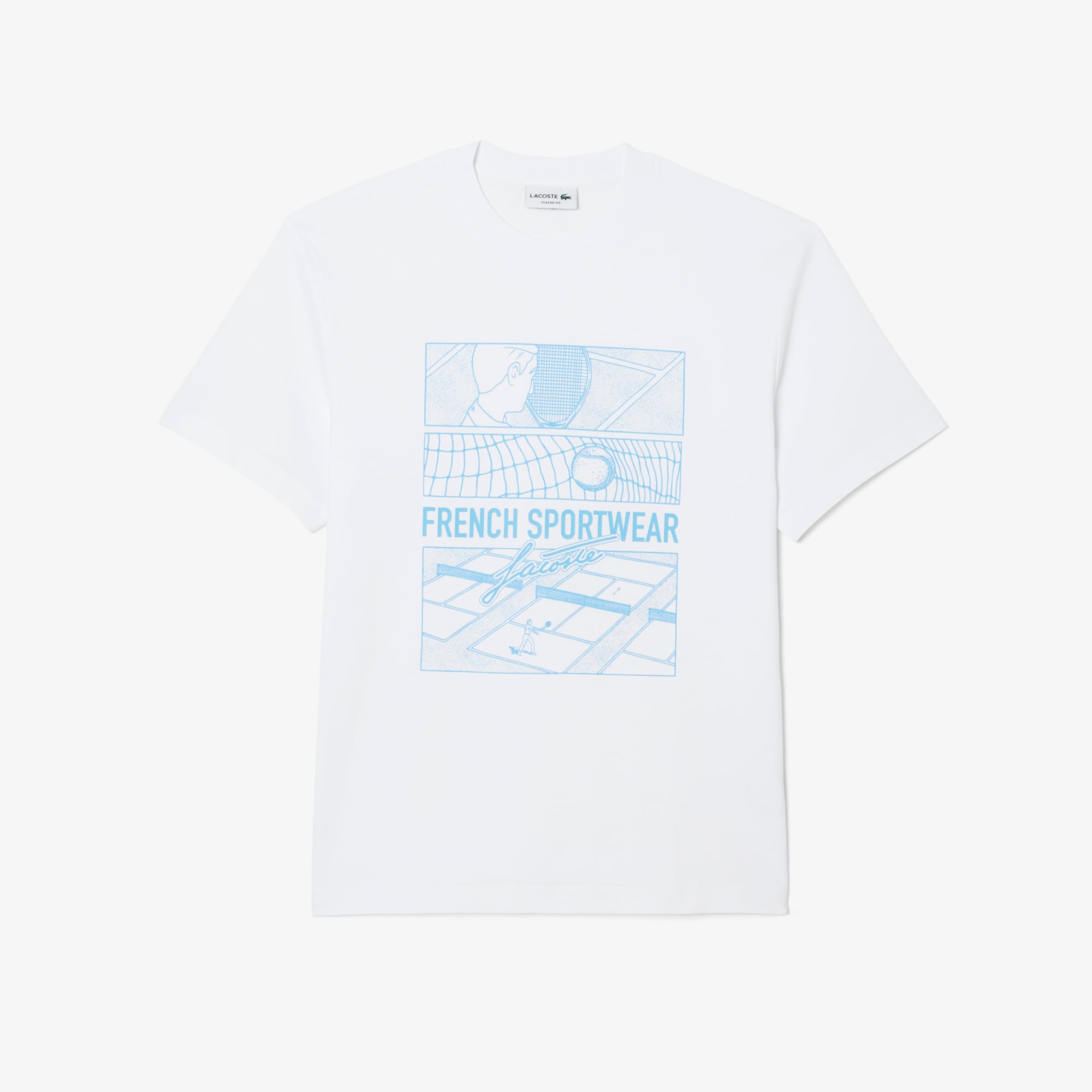 Áo Thun Tennis Lacoste Nam Dáng Cổ Điển Cotton In Hình Sân Đấu