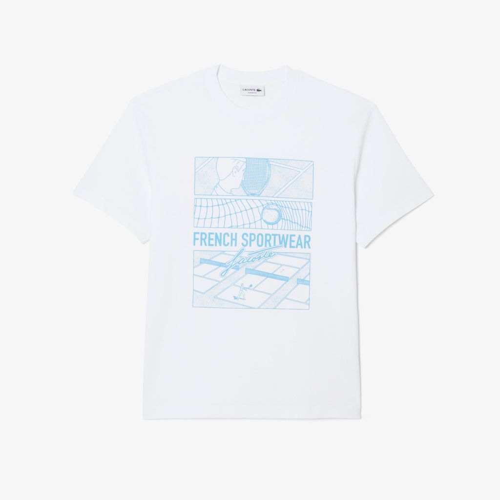 Áo Thun Tennis Lacoste Nam Dáng Cổ Điển Cotton In Hình Sân Đấu