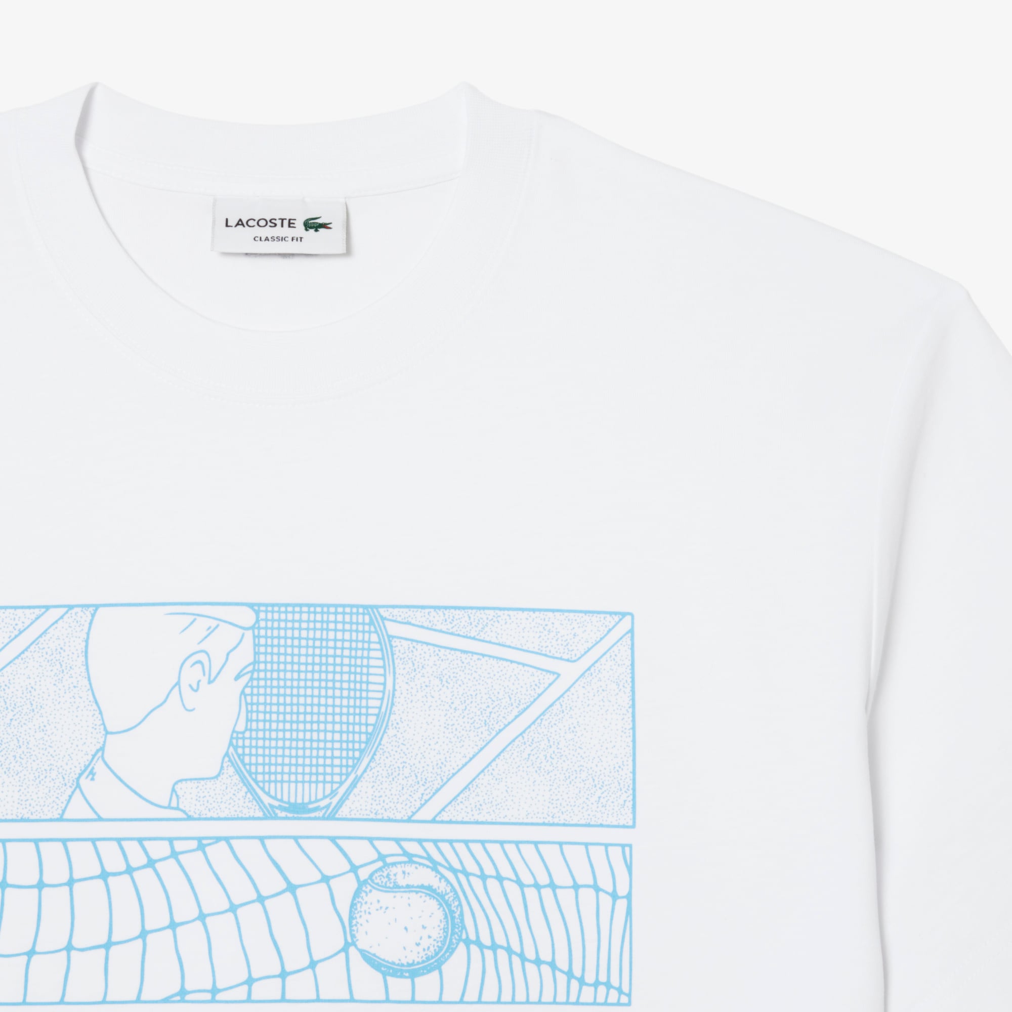 Áo Thun Tennis Lacoste Nam Dáng Cổ Điển Cotton In Hình Sân Đấu