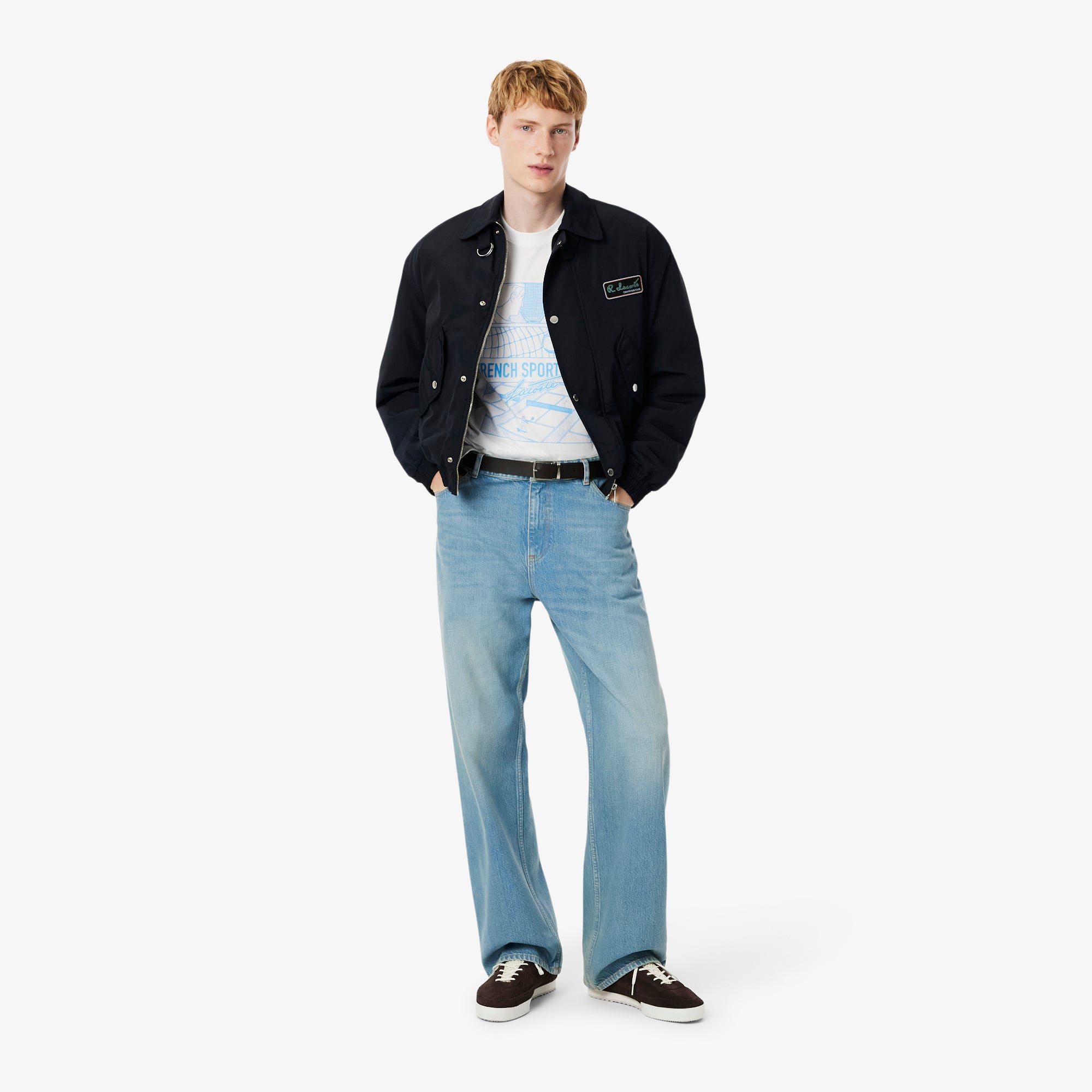 Áo Thun Tennis Lacoste Nam Dáng Cổ Điển Cotton In Hình Sân Đấu