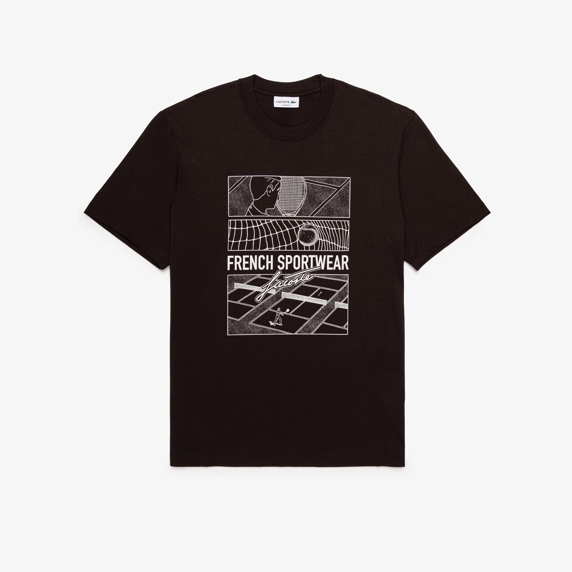 Áo Thun Tennis Lacoste Nam Dáng Cổ Điển Cotton In Hình Sân Đấu