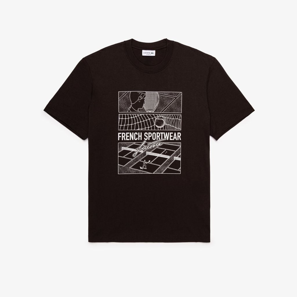 Áo Thun Tennis Lacoste Nam Dáng Cổ Điển Cotton In Hình Sân Đấu