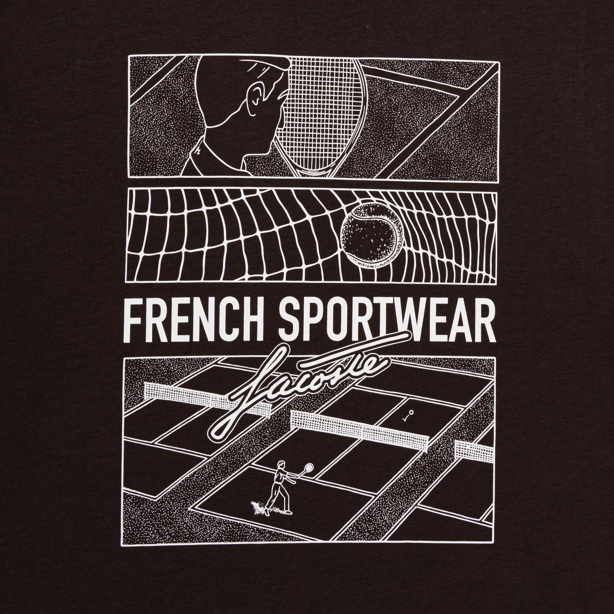 Áo Thun Tennis Lacoste Nam Dáng Cổ Điển Cotton In Hình Sân Đấu