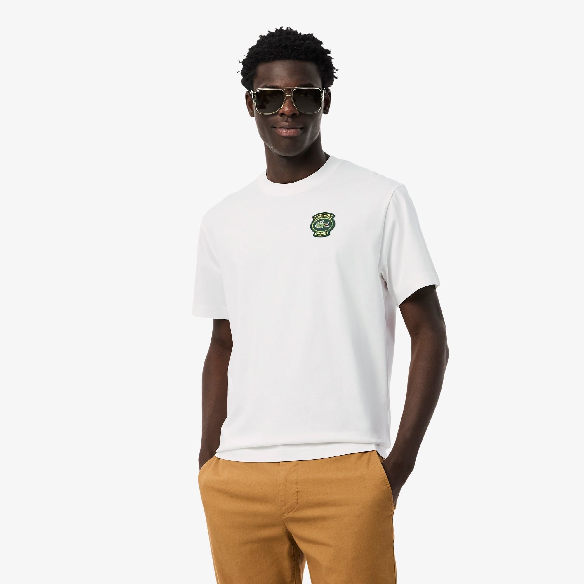 Áo Thun Lacoste Nam Dáng Suông Có Huy Hiệu Chất Liệu Cotton
