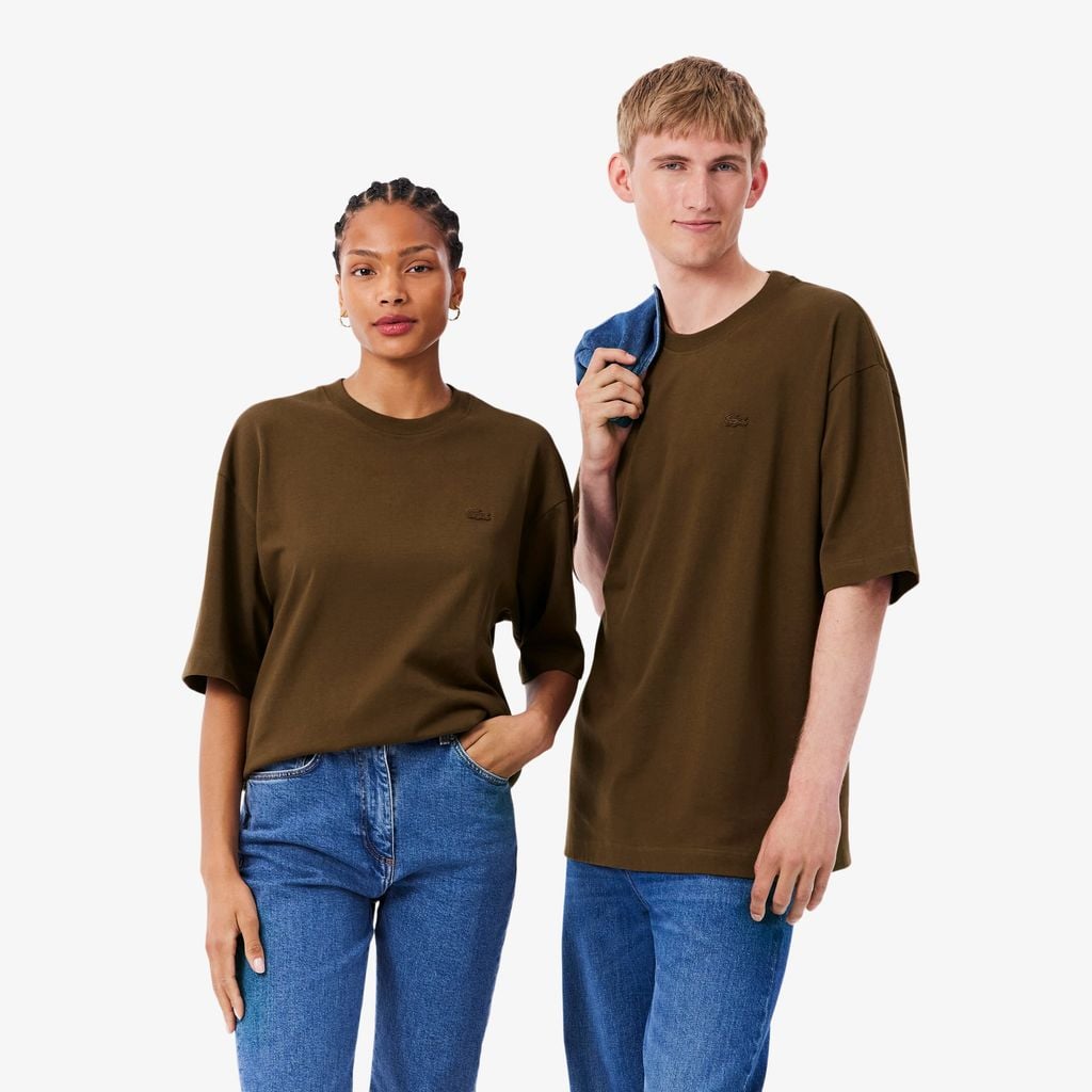 Áo Thun Lacoste Unisex Dáng Rộng Chất Liệu Cotton Thun Dệt Kim