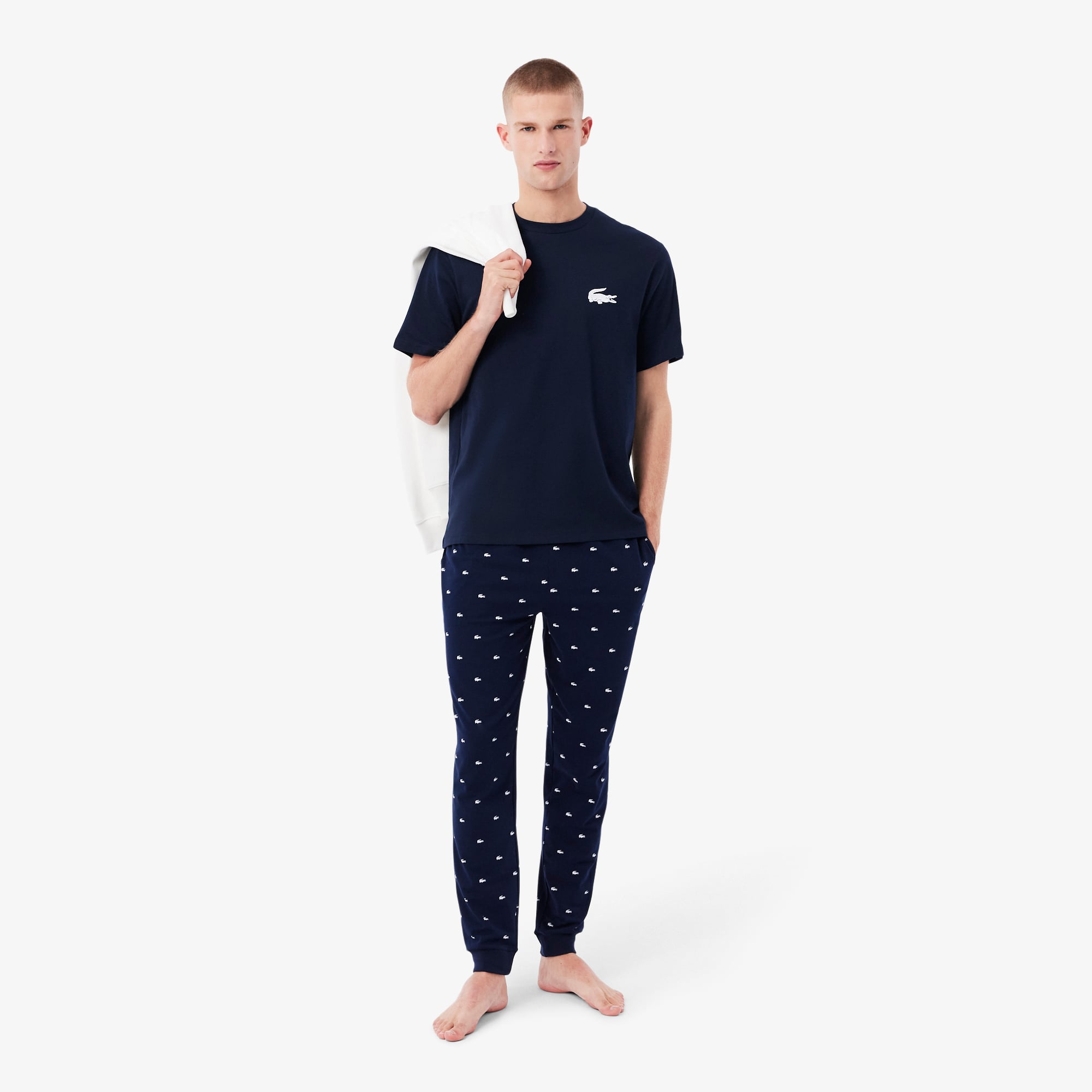 Áo Thun Mặc Nhà Lacoste Nam Chất Liệu Cotton Hình In Cá Sấu