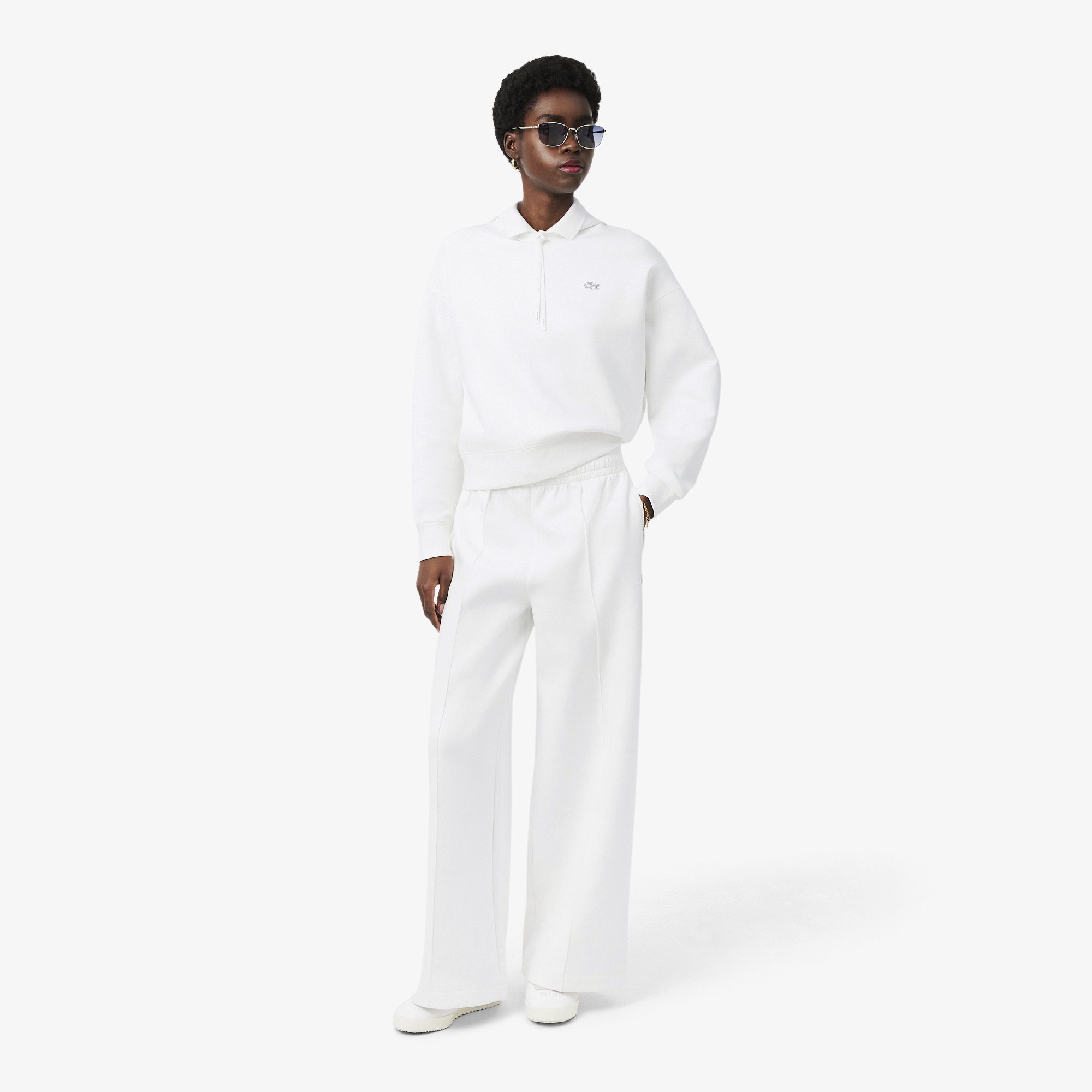 Quần Nỉ Lacoste Nữ Ống Rộng Chất Liệu Jersey