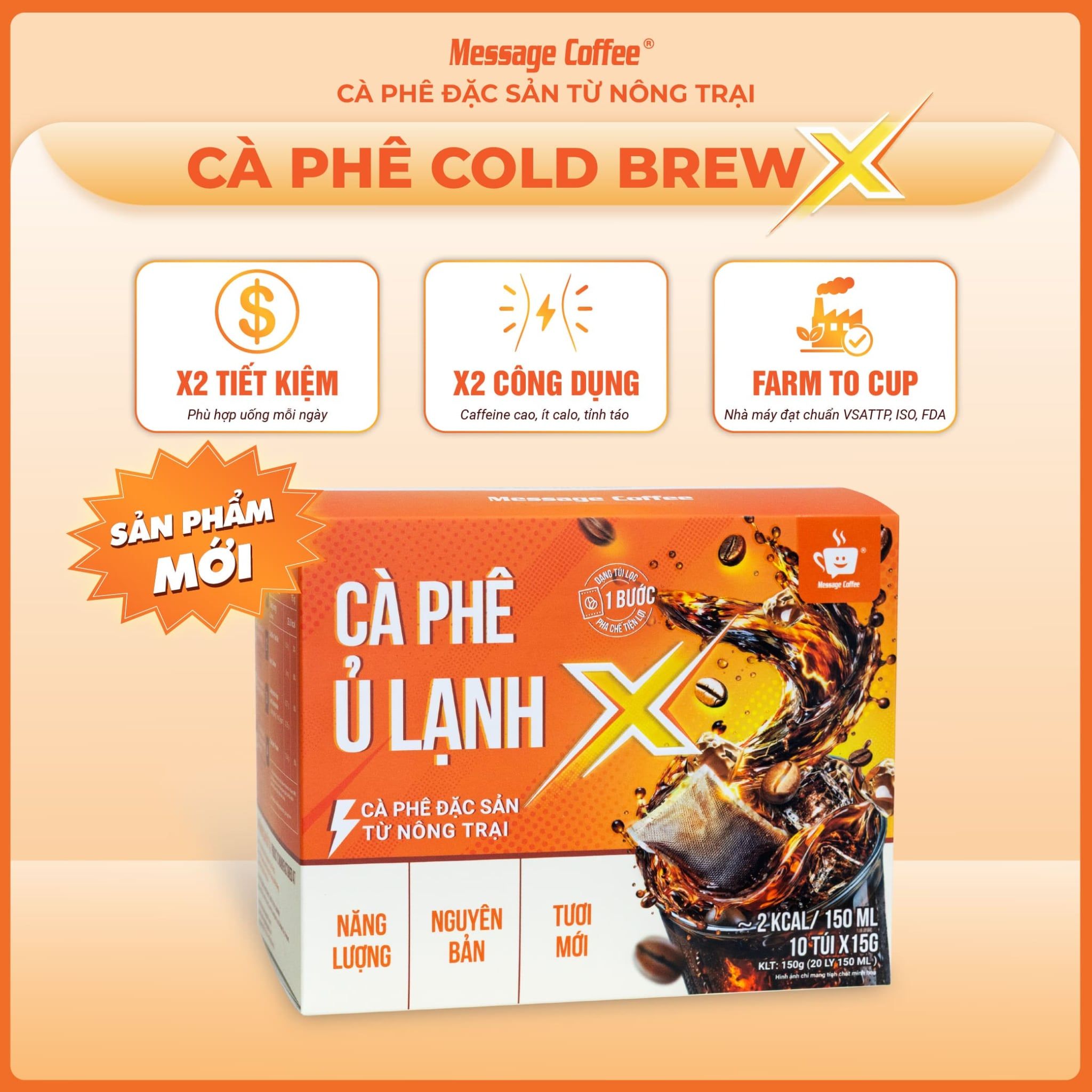  Cà phê Cold Brew X từ Message Coffee dạng túi lọc 10 túi x 15gr 