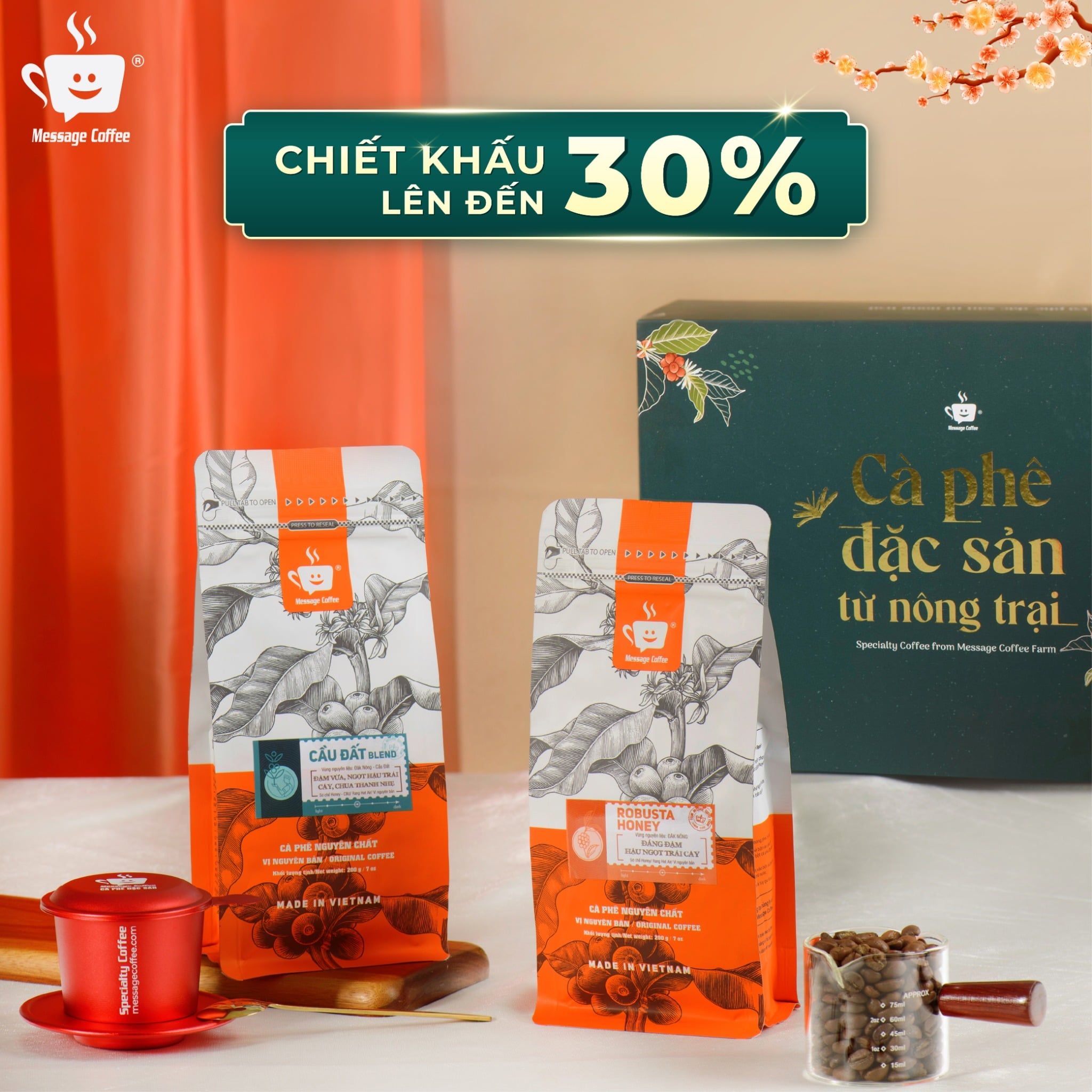  Set Quà Tặng Cà Phê Đặc Sản - Hộp Quà Doanh Nghiệp Cao Cấp, Combo Quà Tặng Cafe Nguyên Chất, cafe Hòa Tan Kèm Phin, thìa Từ Message Coffee 