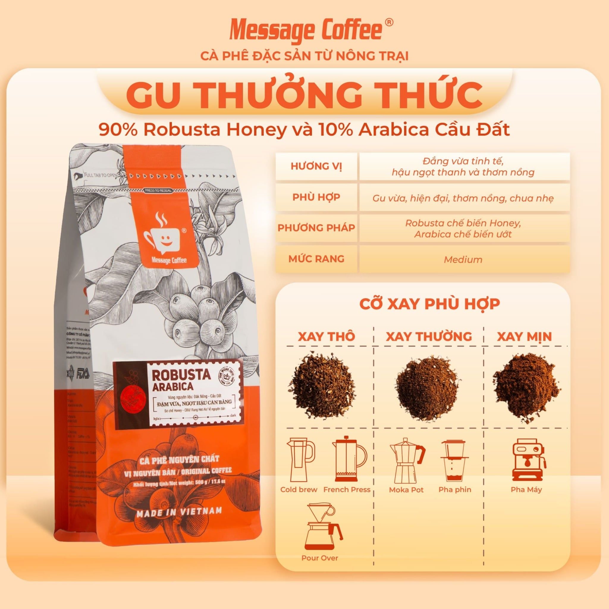  Cà phê nguyên chất Blend Robusta - Arabica rang mộc đậm đà thơm nồng dùng pha phin hoặc pha máy ngon từ Message Coffee 