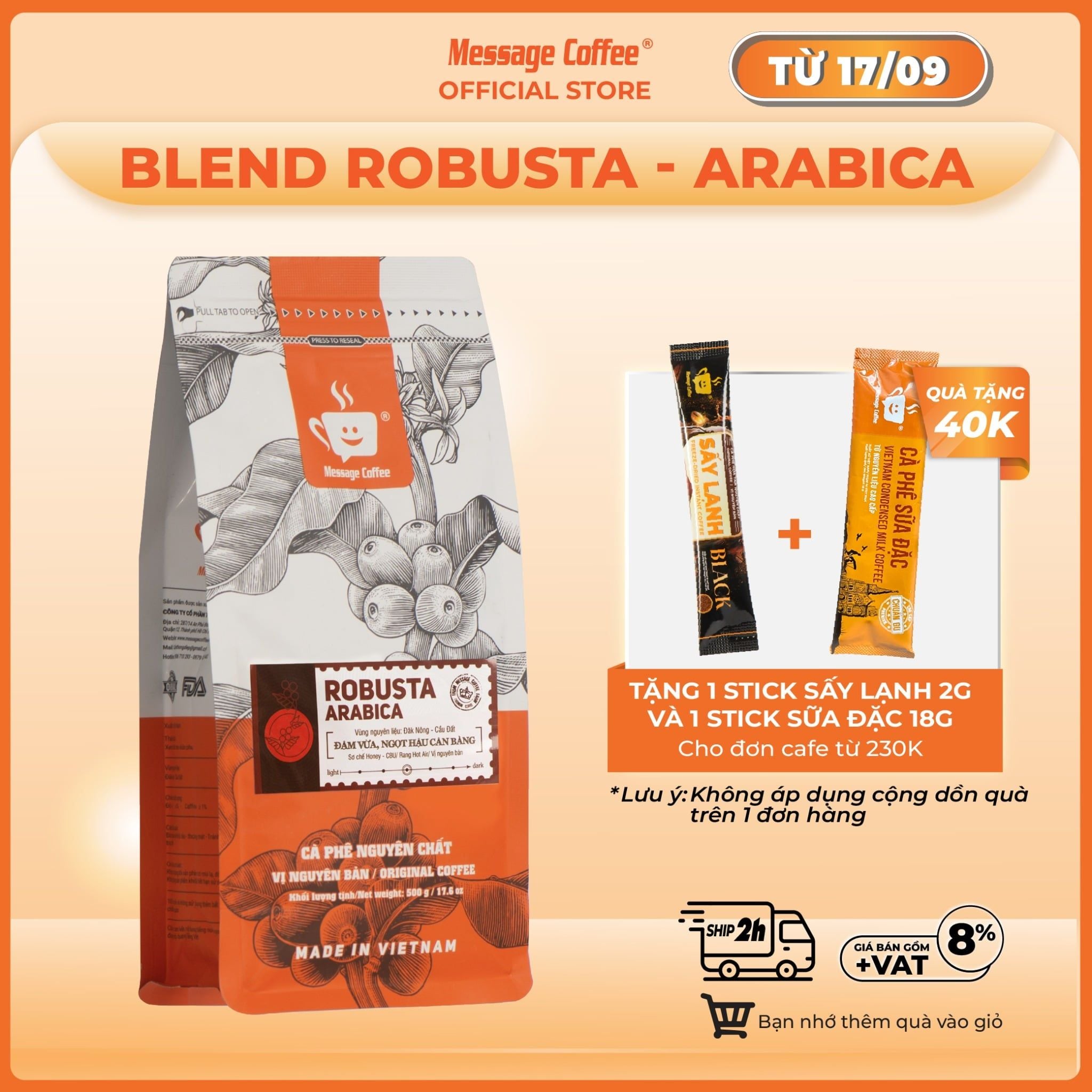  Cà phê nguyên chất Blend Robusta - Arabica rang mộc đậm đà thơm nồng dùng pha phin hoặc pha máy ngon từ Message Coffee 