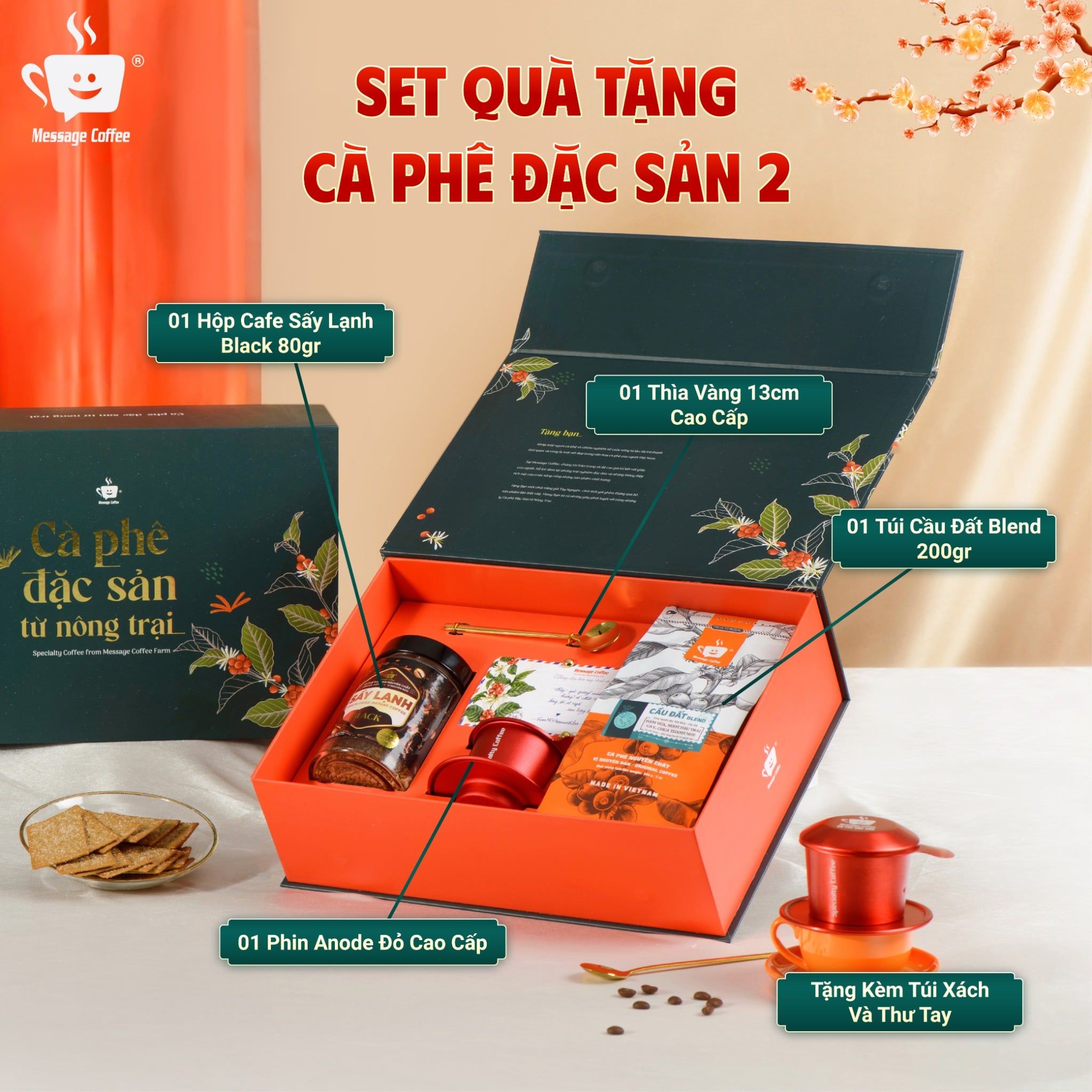  Set Quà Tặng Cà Phê Đặc Sản - Hộp Quà Doanh Nghiệp Cao Cấp, Combo Quà Tặng Cafe Nguyên Chất, cafe Hòa Tan Kèm Phin, thìa Từ Message Coffee 