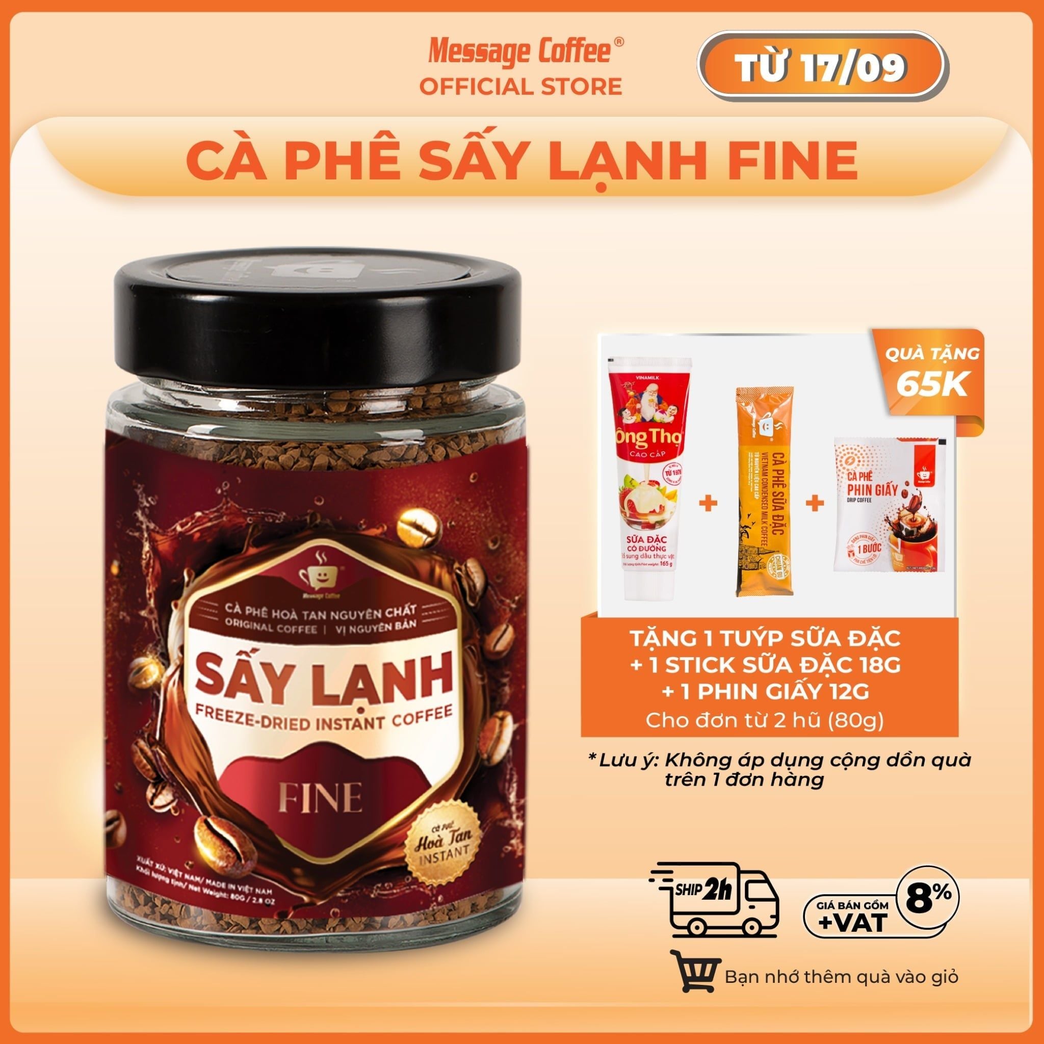  Cà Phê Hòa Tan Sấy Lạnh FINE Cao Cấp, tinh chất cafe rang xay nguyên chất, tiện lợi, dùng liền từ Message Coffee 