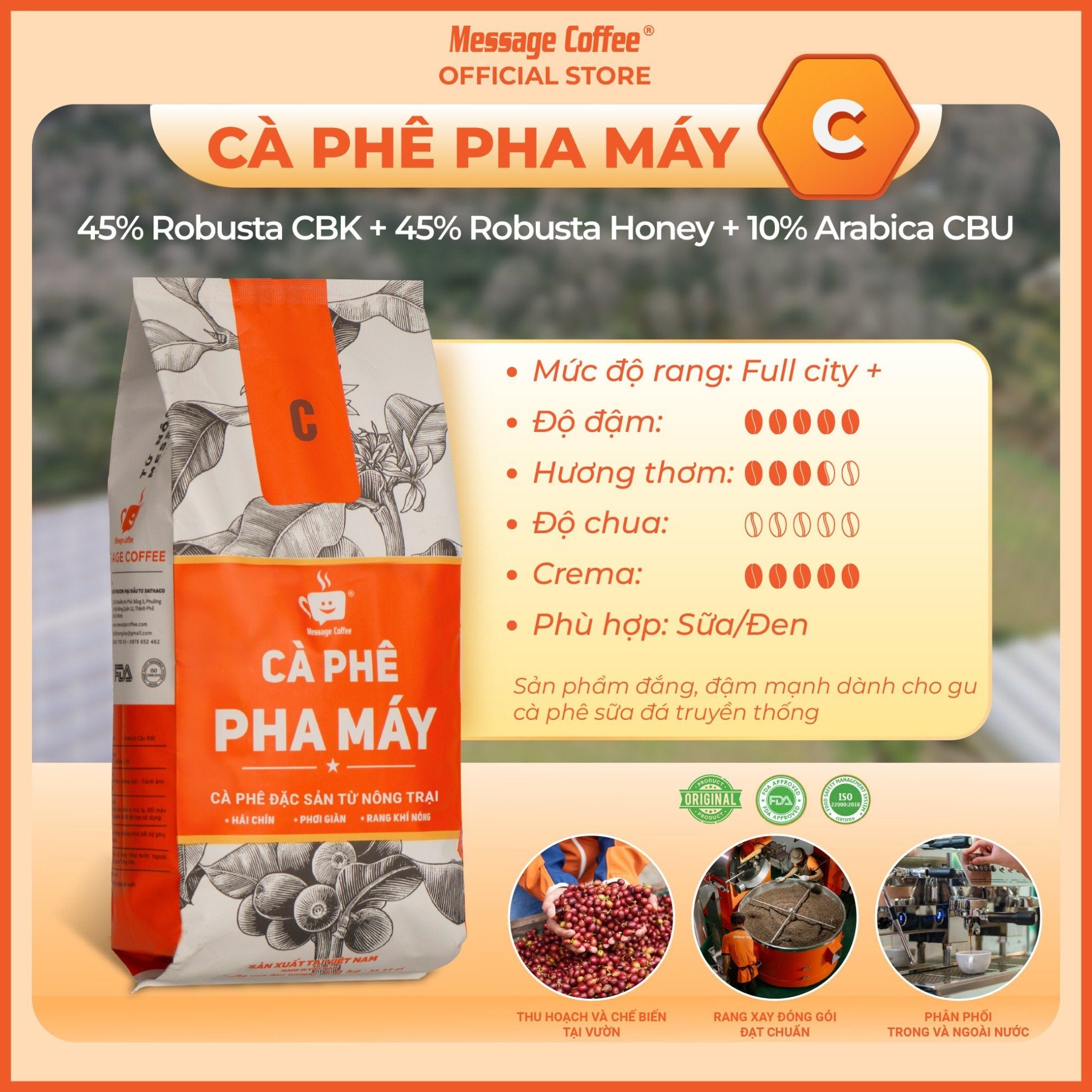  Cà phê pha máy C 10Kg, cà phê giá sỉ dành cho chủ quán từ Message Coffee 