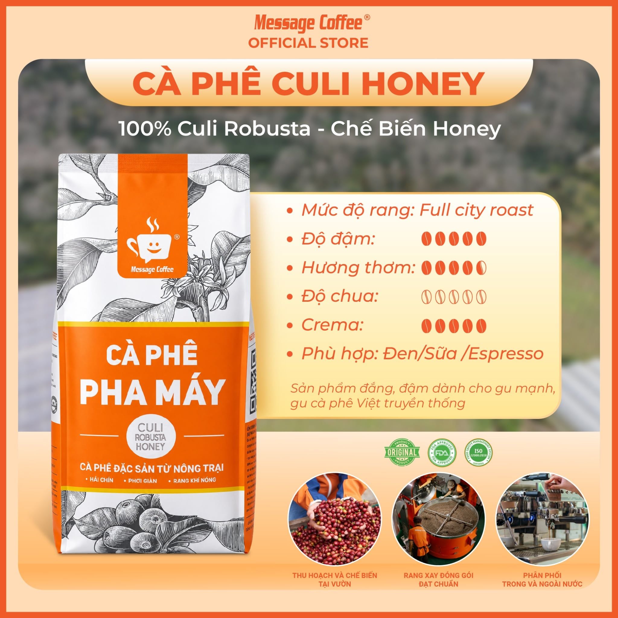  Cà phê hạt CULI ROBUSTA HONEY rang xay mộc nguyên chất 10KG từ Message Coffee 