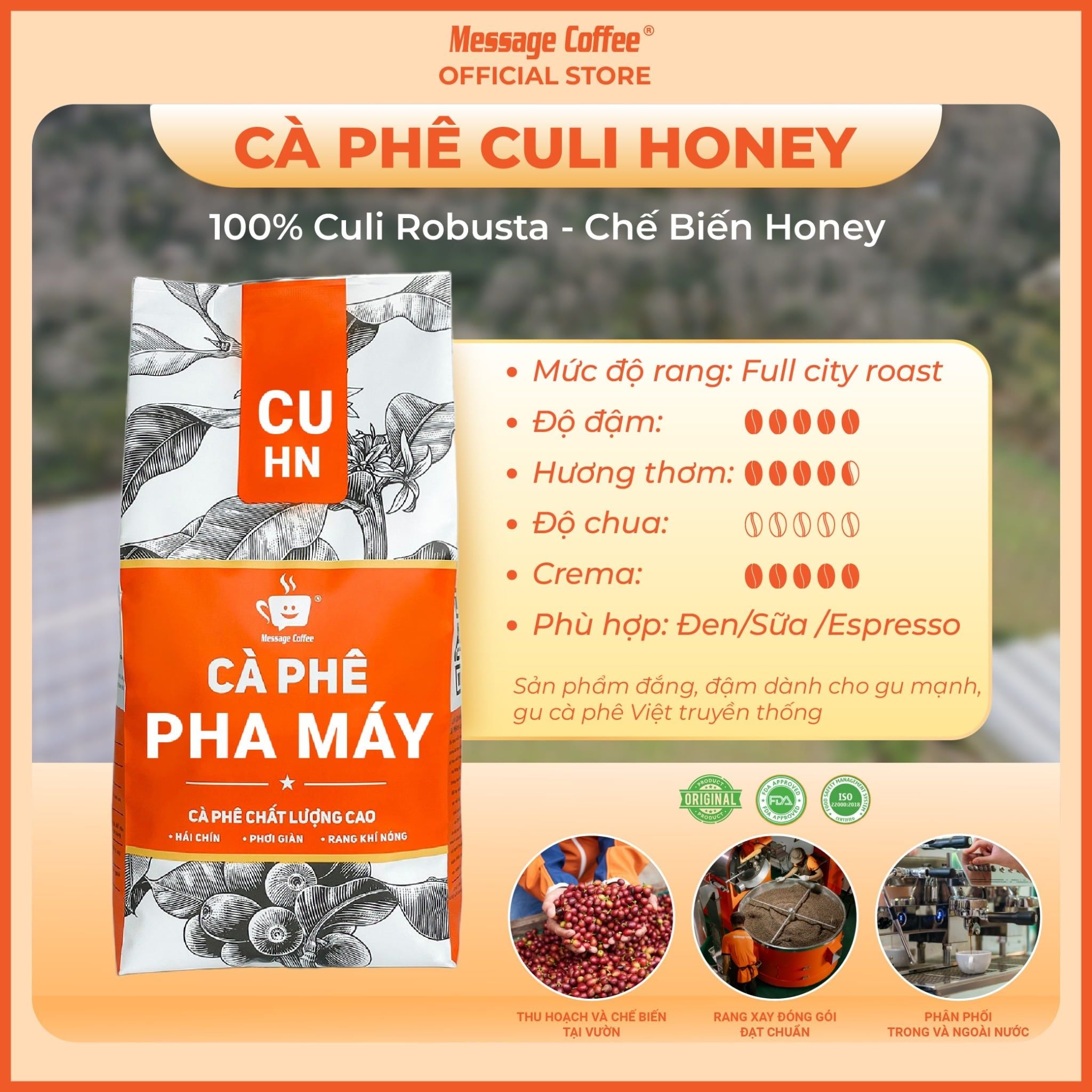  Cà phê hạt CULI ROBUSTA HONEY rang xay mộc nguyên chất 10KG | Cà phê giá sỉ dành cho chủ quán từ Message Coffee 