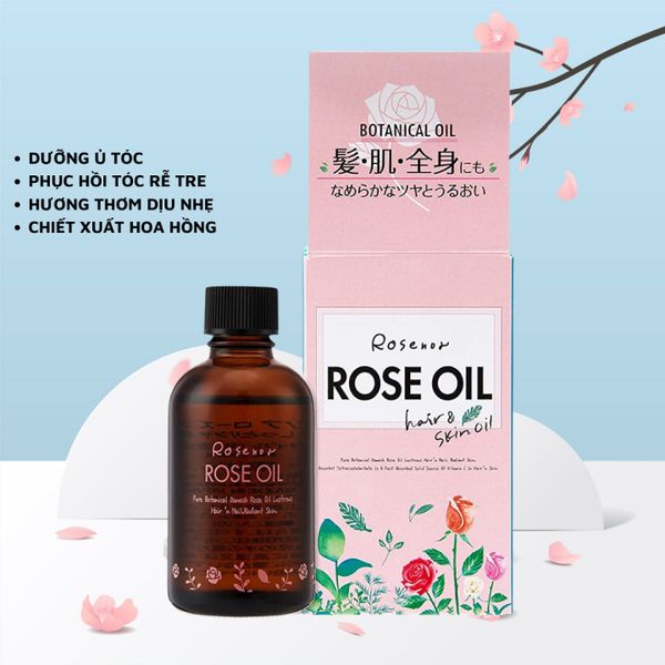 Dầu hoa hồng Rose Oil Nhật Bản 60ml Dầu dưỡng ủ tóc dưỡng da dưỡng móng phục hồi và dưỡng ẩm tóc