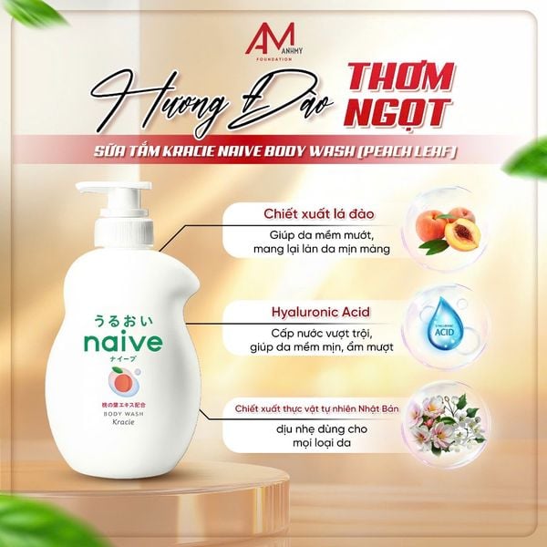 Sữa Tắm Kracie Naive Body Wash Sạch Dịu Nhẹ Dưỡng Ẩm Mịn Màng Nhật Bản 530ml