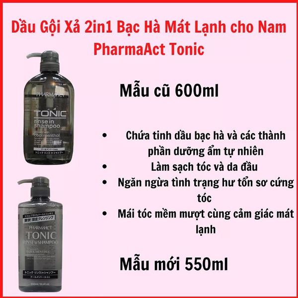 Dầu Gội Xả 2in1 Bạc Hà Mát Lạnh cho Nam PharmaAct Tonic Rinse In Shampoo (550ml)