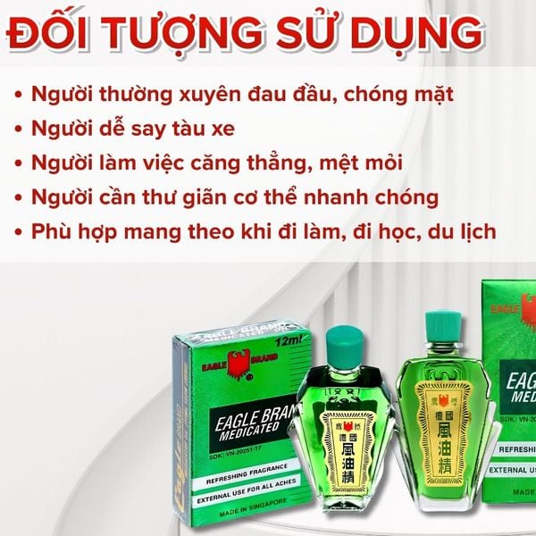 Dầu gió xanh Con Ó Eagle Brand Medicated Oil giảm nhức đầu, cảm cúm, có 3ml, 6ml, 12ml và 24ml