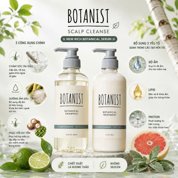 Dầu gội, Dầu xả Botanist Nhật Bản thành phần tự nhiên không silicon giúp phục hồi, làm mượt và phồng tóc 460ml