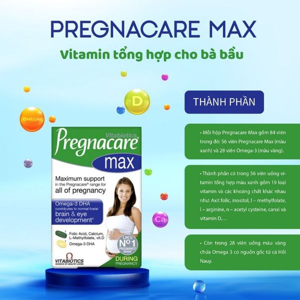 Viên bổ sung vitamin và khoáng chất cho phụ nữ mang thai Pregnacare Max Vitabiotics (84 viên)