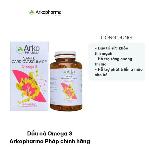 Viên Uống Dầu Cá Hỗ Trợ Tim Mạch Arkopharma Arkogelules Omega 3 Pháp 60 viên/Hộp