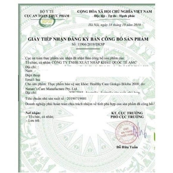 Thực Phẩm Bảo Vệ Sức Khỏe Healthy Care Ginkgo Biloba 2000 Hộp 100 Viên