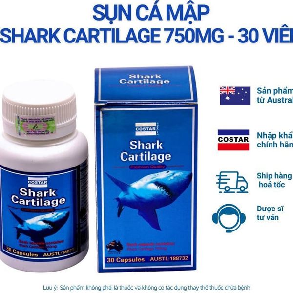 Sụn Cá Mập Costar SHARK CARTILAGE 750MG, Bổ Khớp - Hộp 30 Viên - Nhập Khẩu Chính Hãng Úc
