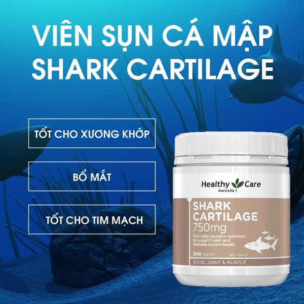 Sụn vi cá mập Healthy Care Shark Cartilage 750mg hỗ trợ xương khớp, tăng cường miễn dịch 200 viên