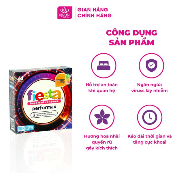 Bao cao su tăng thời gian quan hệ FIESTA Performax size 53mm - Hộp 3 bao
