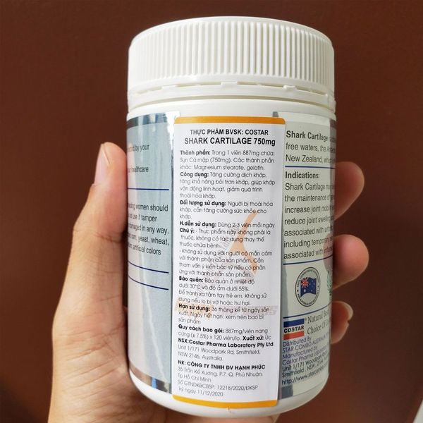 Sụn Cá Mập Costar Úc Blue Shark Cartilage 750mg (120 Viên) Hỗ Trợ Xương Khớp