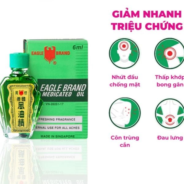 Dầu gió xanh Con Ó Eagle Brand Medicated Oil giảm nhức đầu, cảm cúm, có 3ml, 6ml, 12ml và 24ml