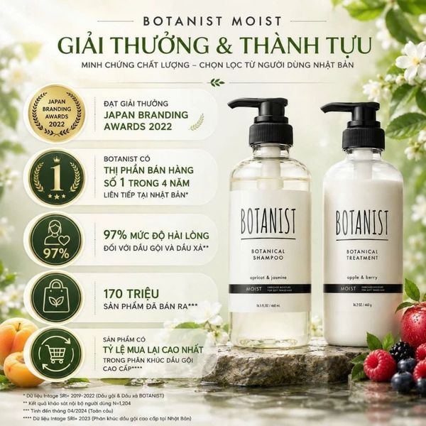 Dầu gội, Dầu xả Botanist Nhật Bản thành phần tự nhiên không silicon giúp phục hồi, làm mượt và phồng tóc 460ml