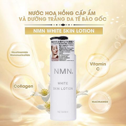 Nước hoa hồng cấp ẩm và dưỡng trắng da tế bào gốc NMN White Skin Lotion White Conc Nhật Bản 500ml