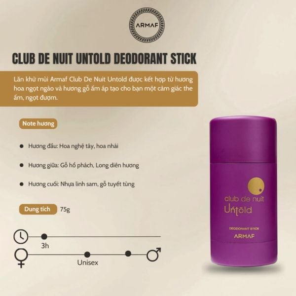 Lăn Khử Mùi Nước Hoa Unisex  ARMAF Club De Nuit Untold - 75G