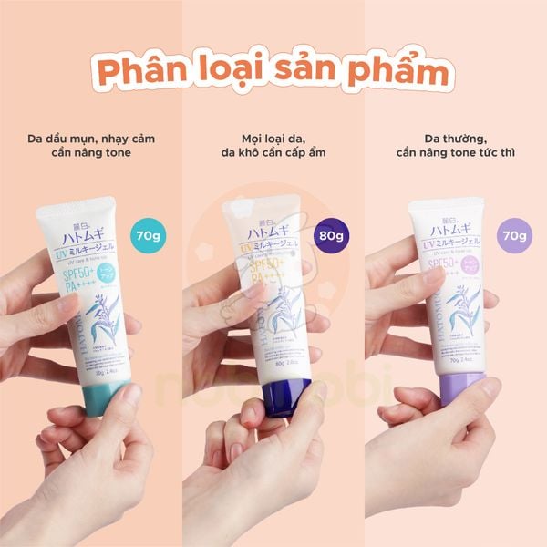 Kem chống nắng mặt Reihaku Hatomugi hỗ trợ SÁNG MỊN da 70g/80g