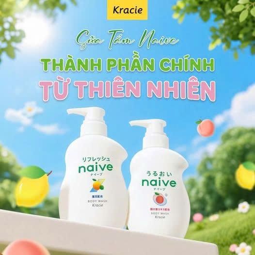 Sữa Tắm Kracie Naive Body Wash Sạch Dịu Nhẹ Dưỡng Ẩm Mịn Màng Nhật Bản 530ml