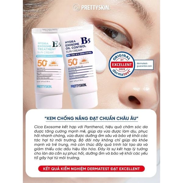 Kem chống nắng B5 Exosome Prettyskin phục hồi,kiềm dầu,cho da dầu, khô